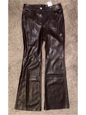 Mango Faux Leather Pants - Dark Brown. Size 6.